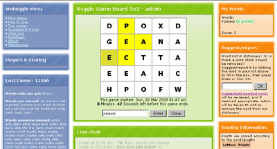 WEBoggle 5x5 screenshot